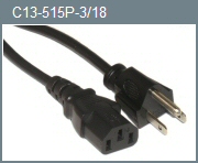 Universal C13/5-15P 3-Foot 18AWG Power Cord
